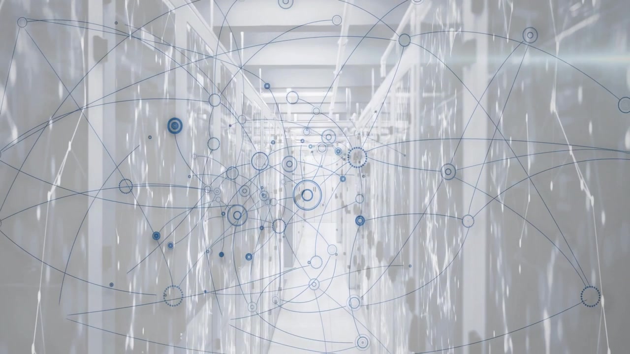 Digital Network Connections Over Server Room Corridor