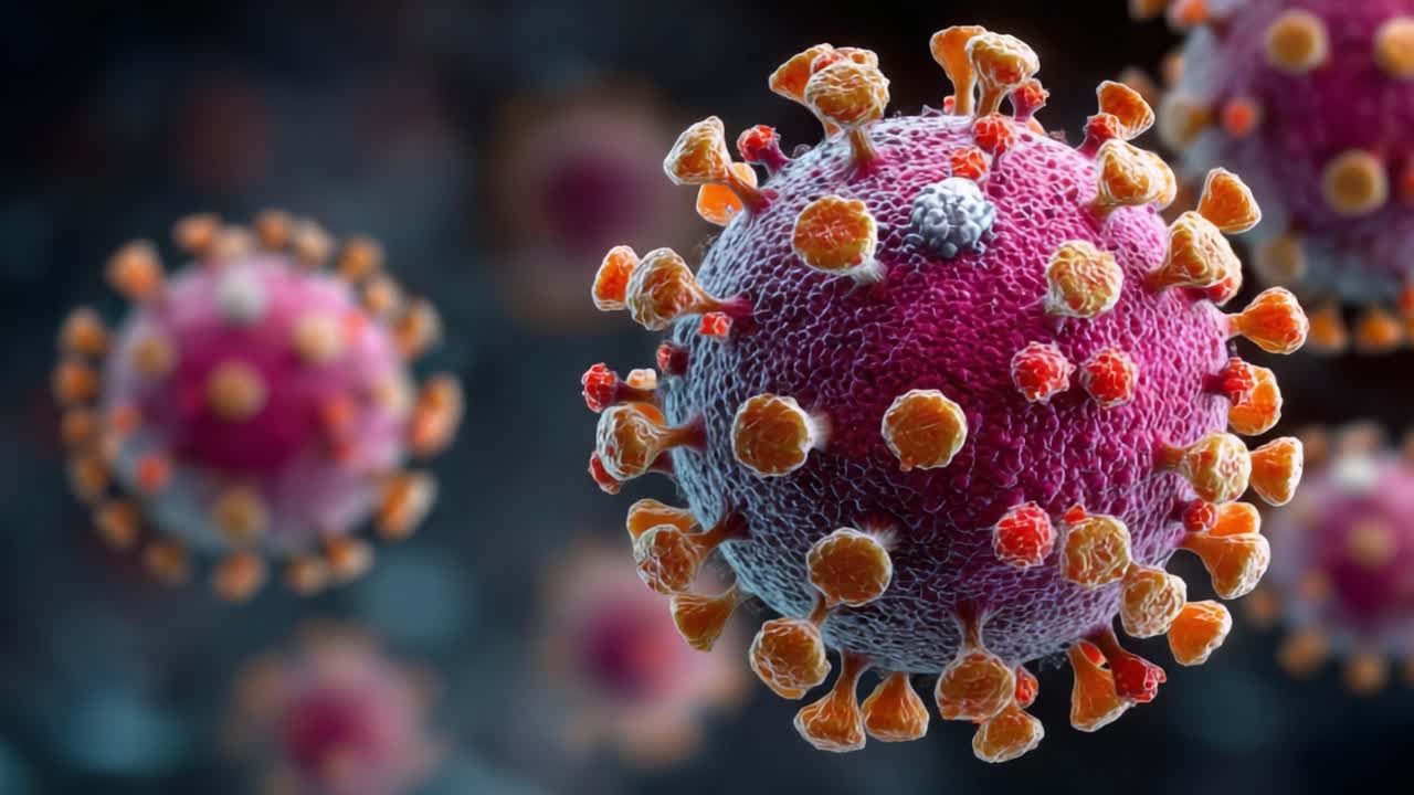 Uno Sguardo Ravvicinato alle Particelle di Coronavirus Che Evidenzia la Loro Struttura Unica e le Caratteristiche Superficiali in una Visualizzazione Scientifica