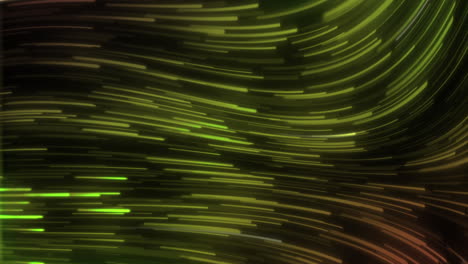 animación de senderos de luz de neón verde y naranja sobre un fondo negro.