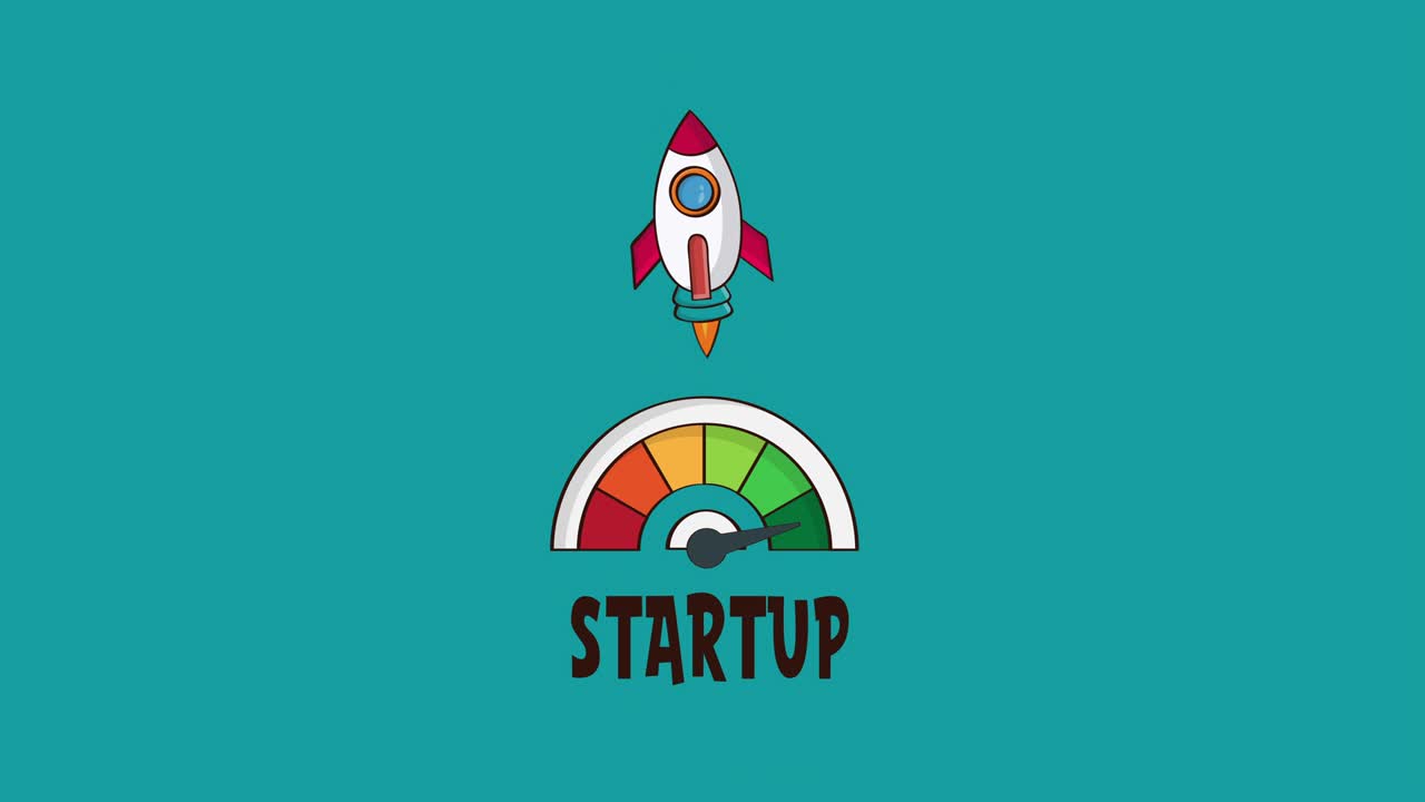 start up  concept animation.rocket and cartoon gauge.4K Video motion graphic animation. can be used for explayner video.