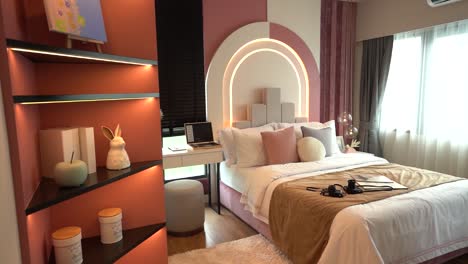 pink and beige master bedroom interior design