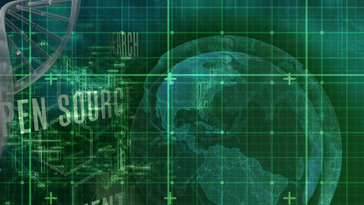 анимация вращающейся нити днк по сетке и глобусу