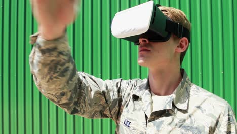 military soldier using virtual reality headset