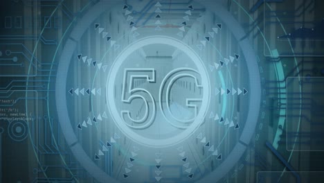 Animación-De-Texto-5g-Sobre-Escáner-Redondo-Y-Procesamiento-De-Datos-Contra-Sala-De-Servidores-Informáticos