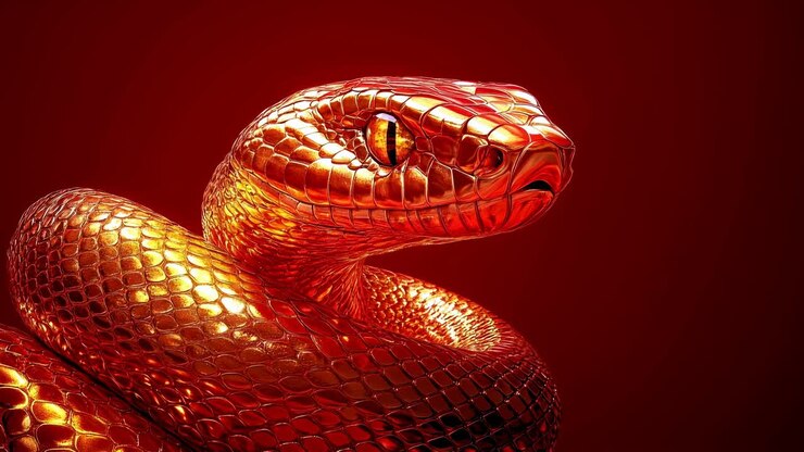 stupefacente scultura d'oro di serpente con accattivanti texture e dettagli luccicanti