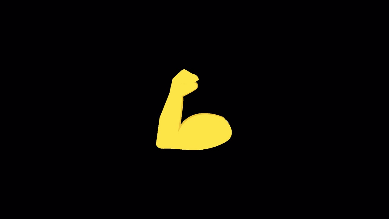Animeret gul arm, der spænder bicep på sort baggrund