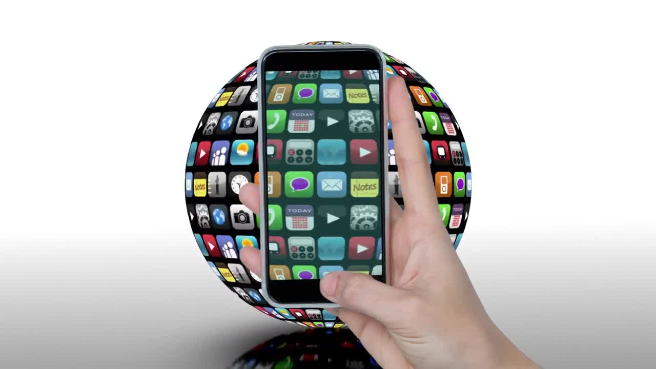 globo giratorio con iconos de aplicaciones en fondo blanco