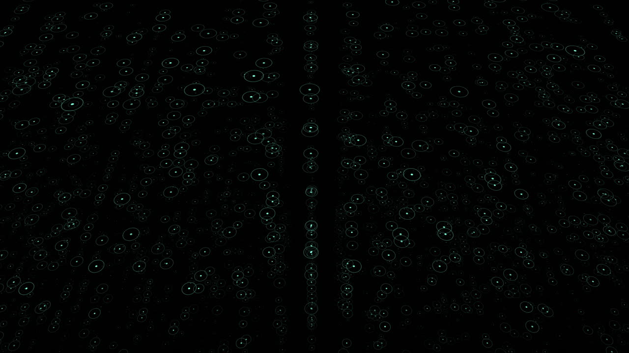 Glowing green dots form circular pattern on dark background, floating in air