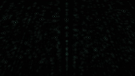 puntos verdes brillantes forman un patrón circular en un fondo oscuro, flotando en el aire