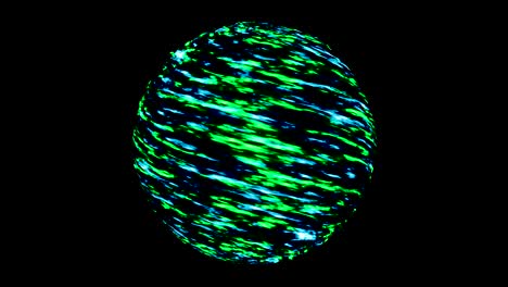 esfera abstracta de hermosa luz brillante verde y azul girando sobre fondo negro, bucle sin costuras. animación. hermoso planeta abstracto girando en el espacio exterior