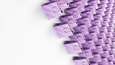 ilustración gráfica de movimiento vertical en 3d de bolsas de compras púrpuras que se desplazan sobre un fondo blanco