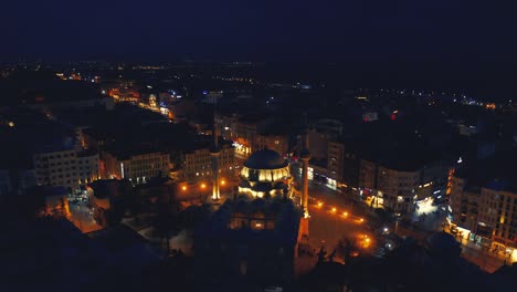 aerial shot of blue mosque on night in istanbul, turkey.