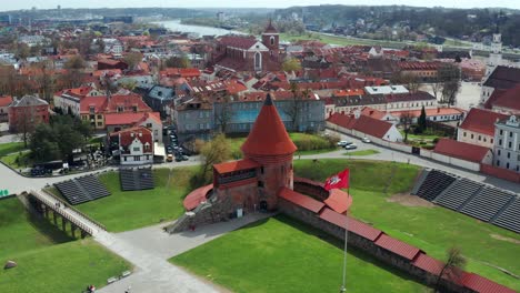 aerial view of kaunas castle and old town buildings in lithuania