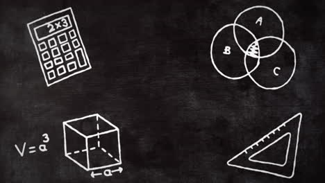 animación de los iconos de los artículos escolares sobre un fondo negro