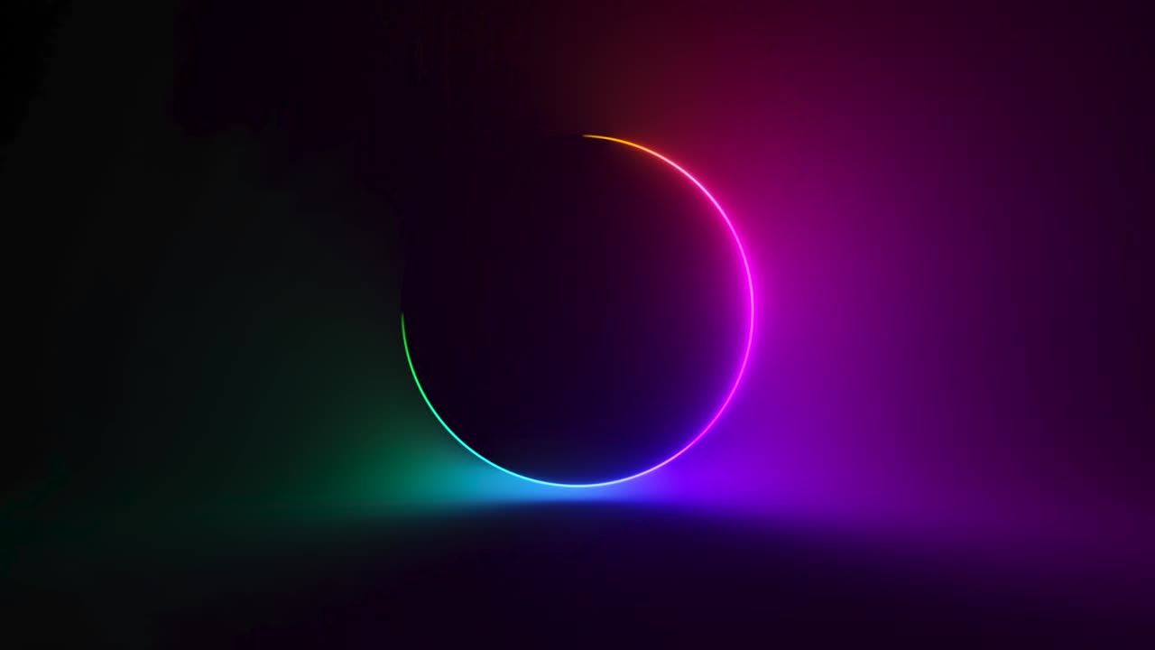 fondo de neón circular abstracto. neón fluorescente brillante gradiente de luz brillante. bucle sin costuras renderizado en 3d