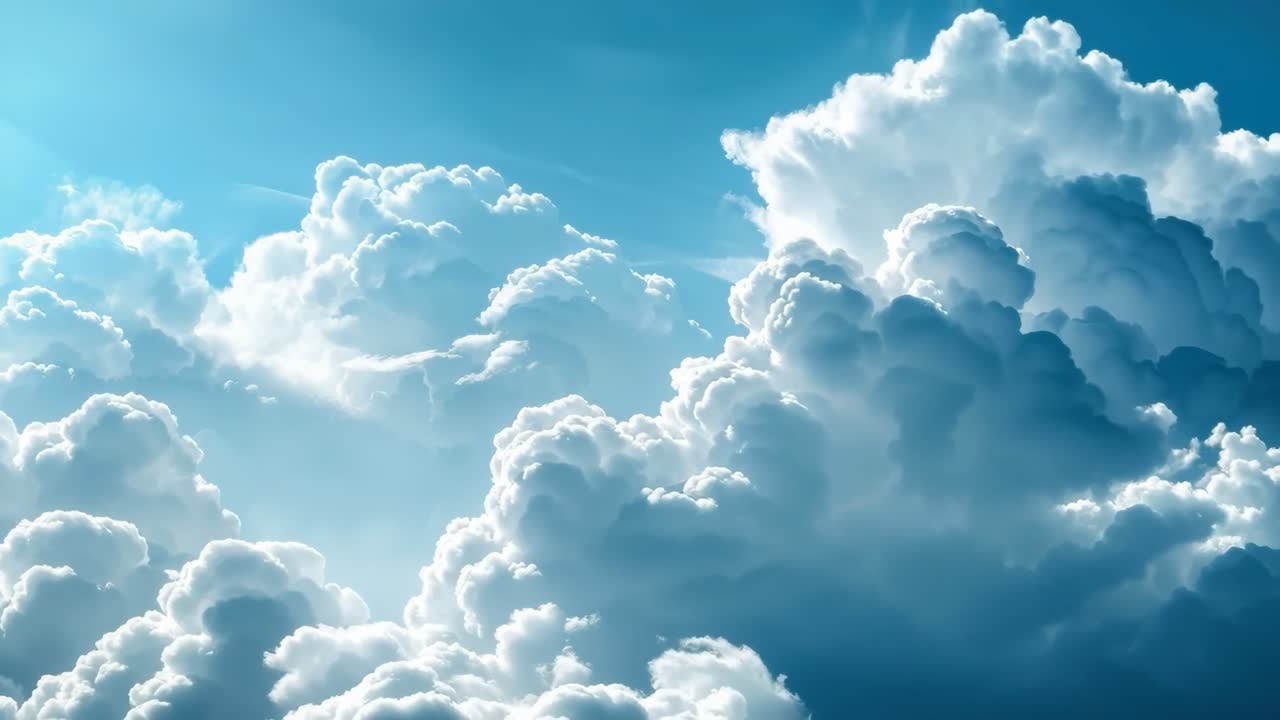 A serene, high-angle view of fluffy white clouds against a bright blue sky, perfect for a calming
