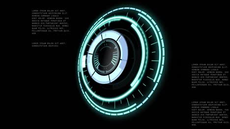 Animation-of-rotating-safe-lock-over-data-processing-on-black-background