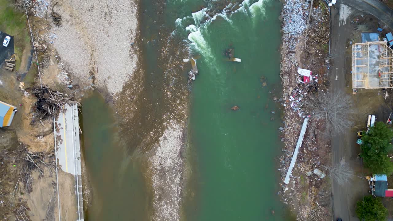 4K Aerial Drone Video of Disabled Bridge Across the Nolichucky River in Erwin, TN Caused by Flooding from Hurricane Helene (2024)