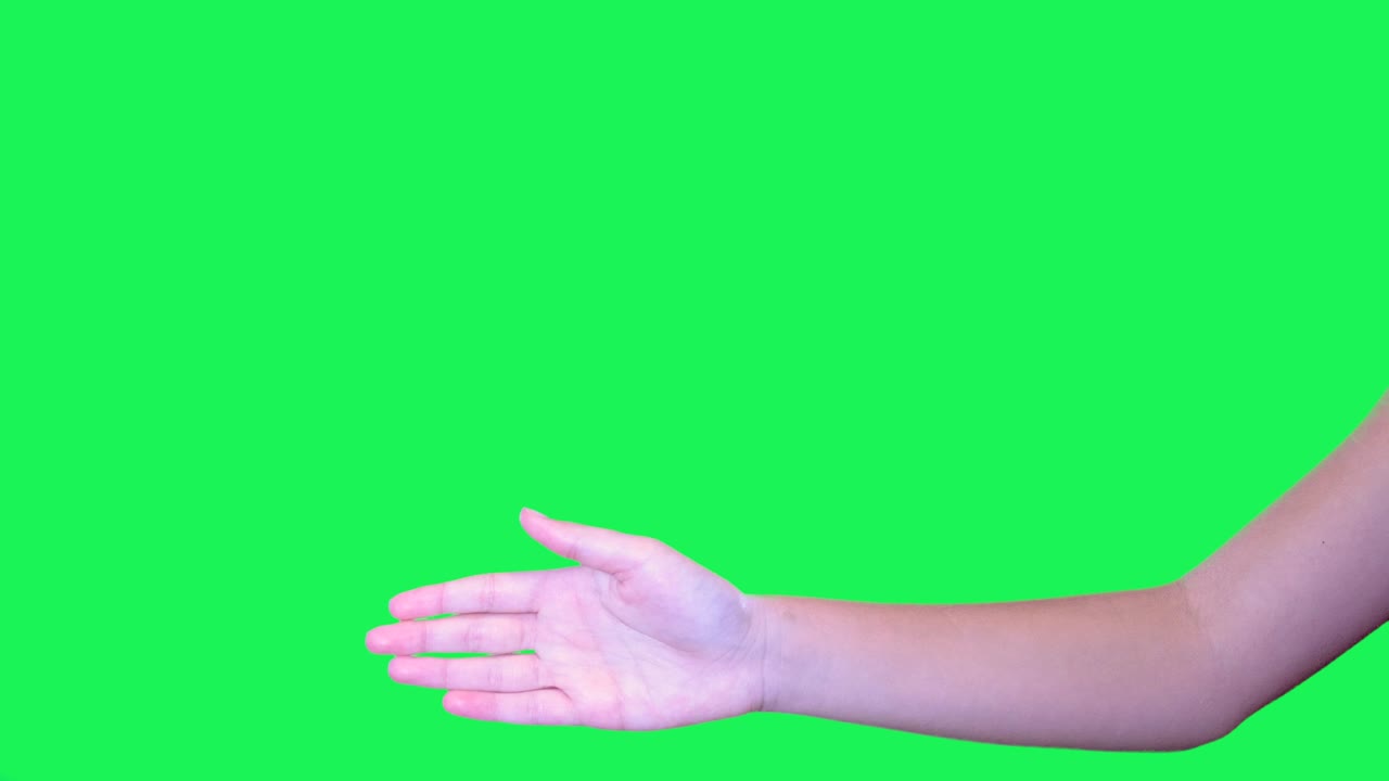 녹색 화면 앞에 있는 여성 손의 손 표시.