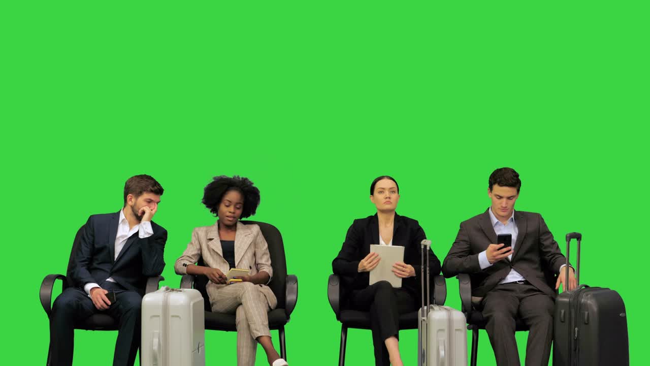 Lounge bisnis, orang-orang menunggu penerbangan mereka di atas Layar Hijau, Chroma Key.