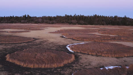 Aerial-truck-shot-of-dried-out-lake-in-Arizona-during-dusk