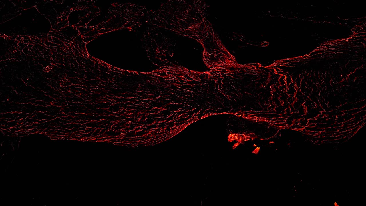 Lava incandescente nel buio sulla nuova eruzione islandese, vista aerea di Litli-Hrutur