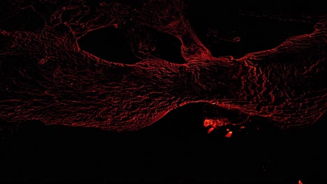 lava glowing in the dark on the new icelandic eruption, litli-hrutur aerial