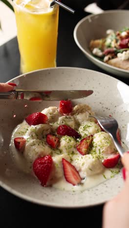 delicious strawberry dumplings with orange juice