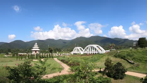 time lapse landscape clouds bridges of the train in thailand