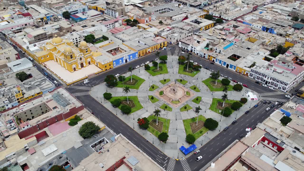 Aerial View of Trujillo's Plaza de Armas and Cathedral in Peru