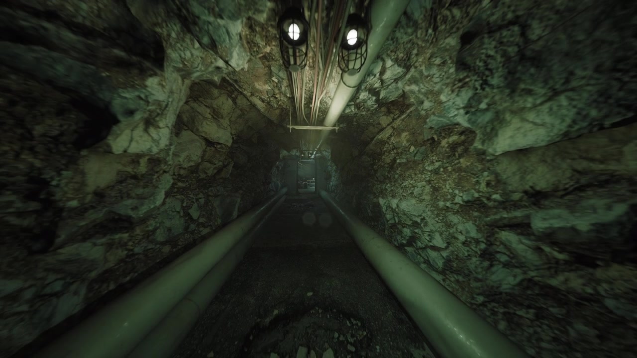 Hidden underground route underground corridor leading to distant exit light