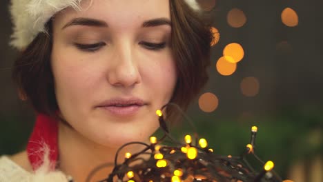 woman with christmas lights