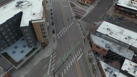 deserted abandoned streets of downtown denver, colorado usa, drone aerial view