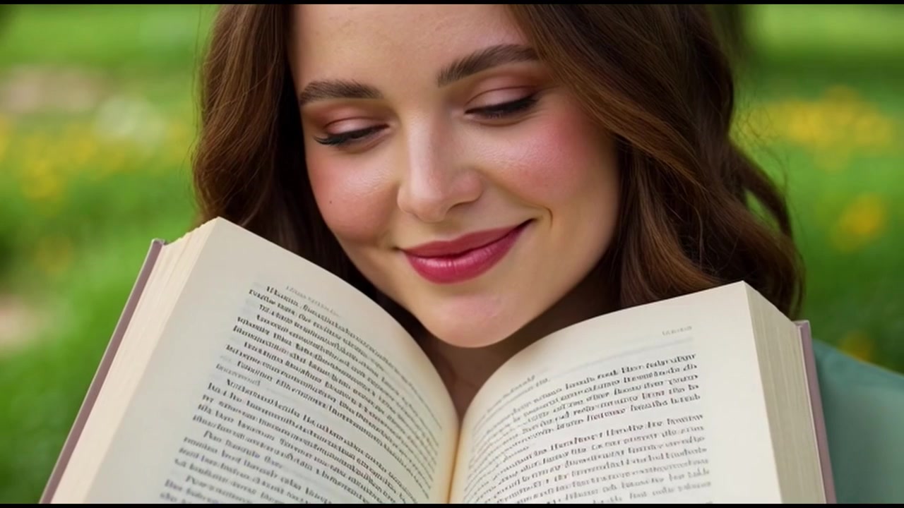 Giovane donna che legge un libro su una panchina in un giardino