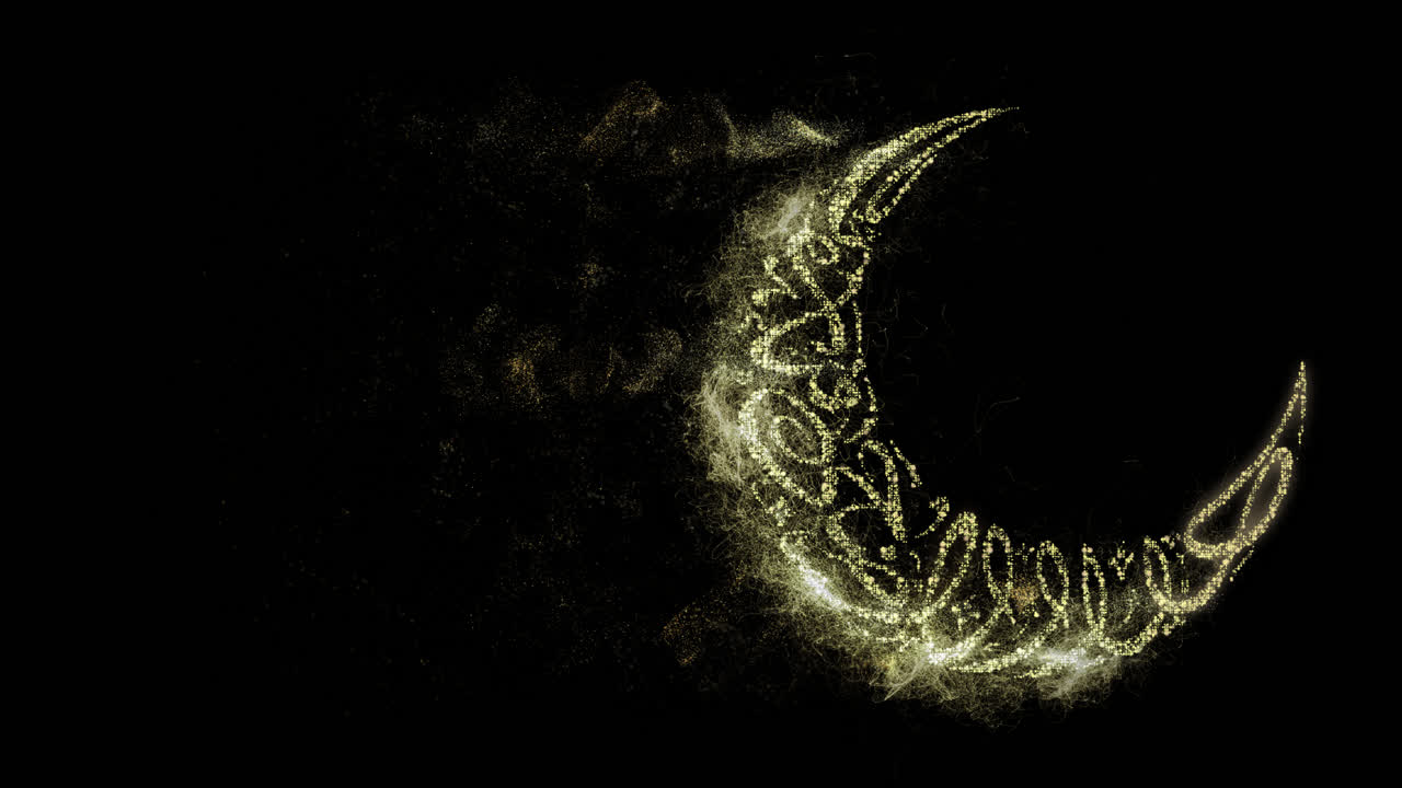 eid al adha mubarak luna texto partículas decoraciones bucle con canal alfa