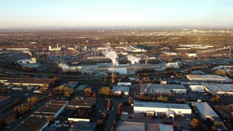 morning drone shot over canada pacific office in calgary, alberta
