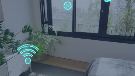 animación de iconos wifi sobre el interior del dormitorio