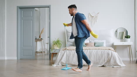 happy man cleaning