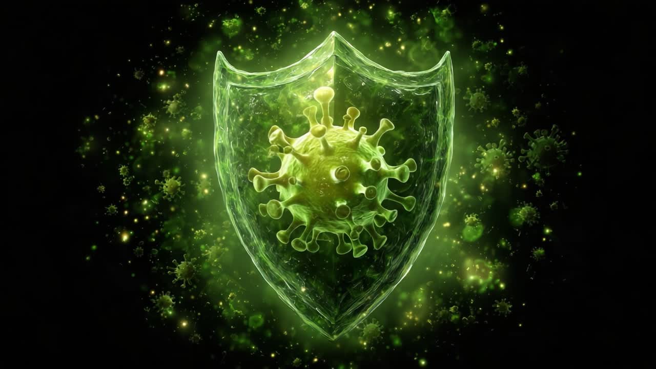 Innovative Visualization of a Virus Shield: A Stunning Representation of Biological Defense Mechanisms Against Microbial Threats and Contaminants in a Vibrant Green Palette