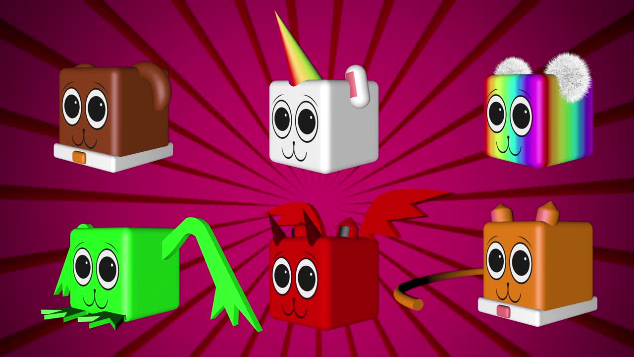 3d mascotas lindas y criaturas míticas bucle de fondo