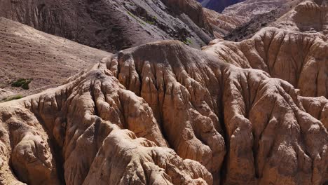 unique sand formations in valley, known as moonland, drone aerial rotate. india