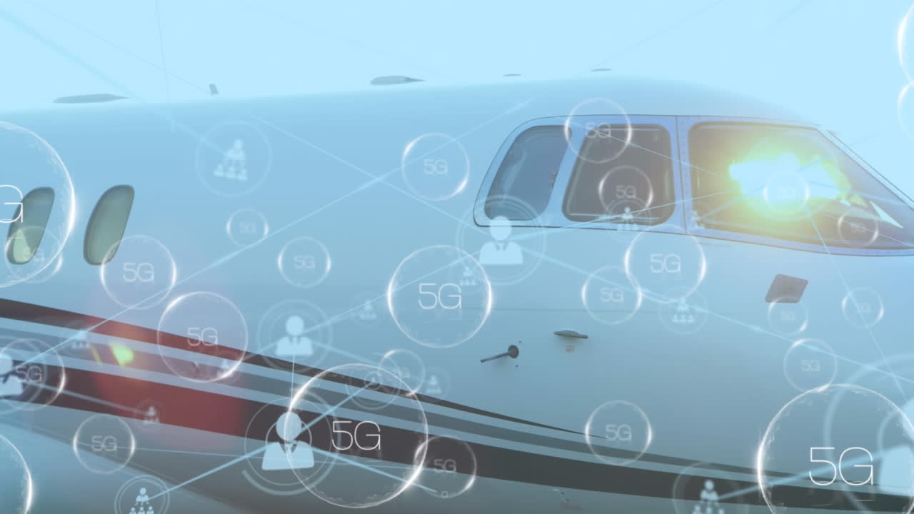 디지털 인터페이스의 비디오와 비행기 위의 5g 텍스트