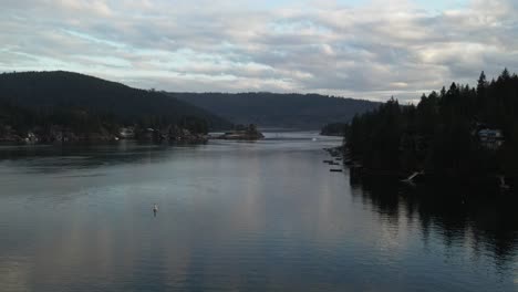 Aerial-drone-shot-of-a-lake-in-Vancouver,-British-Columbia