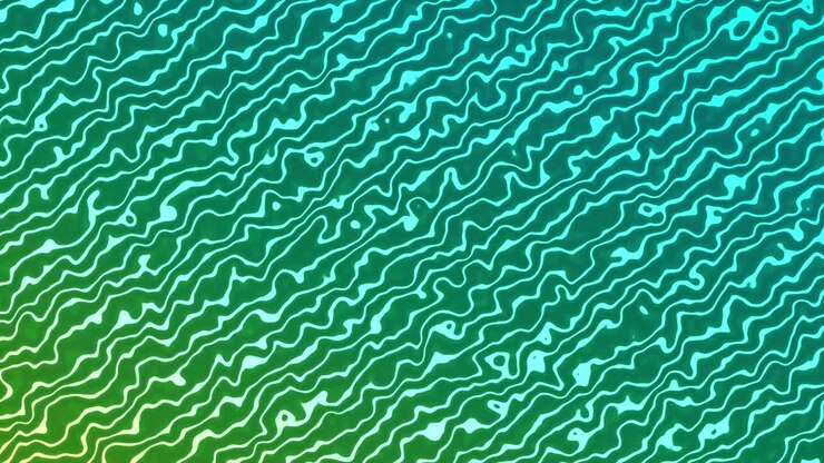 Animation of glowing neon green to blue liquid lines moving on dark background
