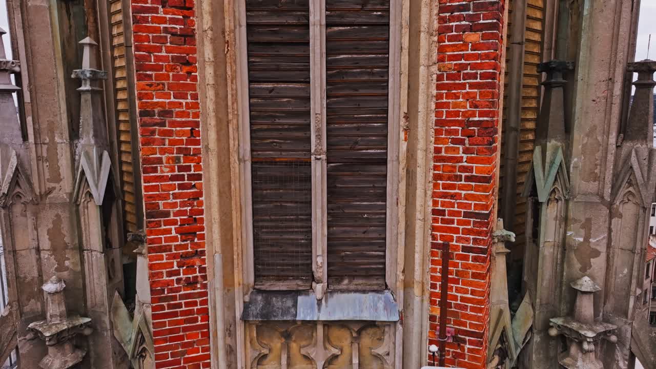Old St Gertrude Lutheran Church tower architecture detail in Riga Latvia closeup