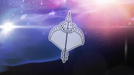 Animation of sagittarius star sign symbol over glowing stars