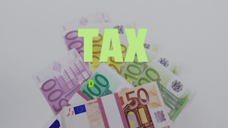 animación del texto del día del impuesto sobre los billetes de euro sobre fondo blanco