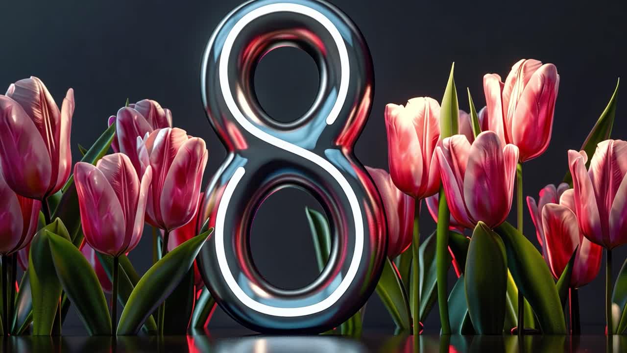 International Women's Day Celebration with Tulips and Number 8