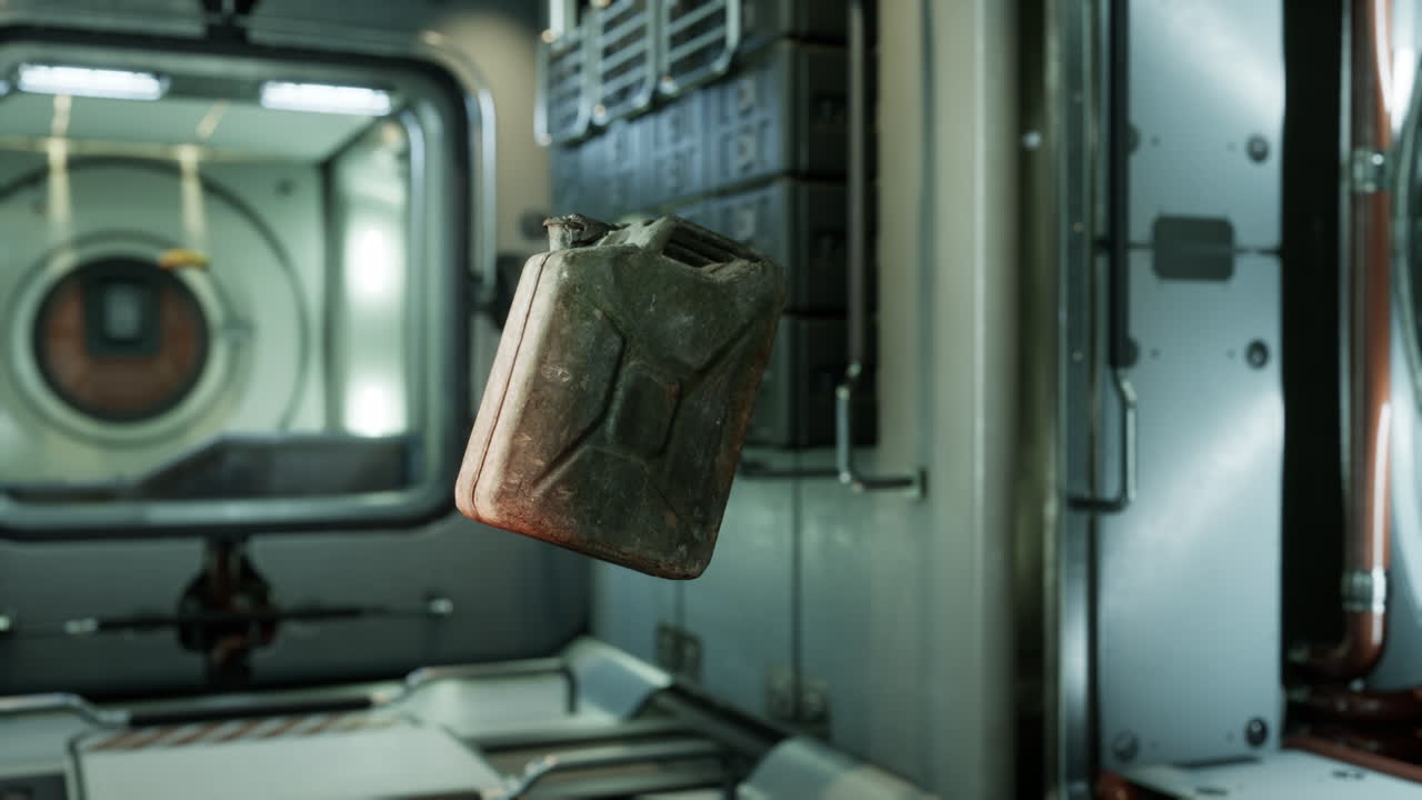 un recipiente de combustible flotando en la vieja estación espacial internacional