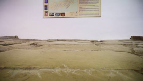 tipo único de piedras colocadas en museo bajo tablero explicativo, calle romana en medina, cádiz